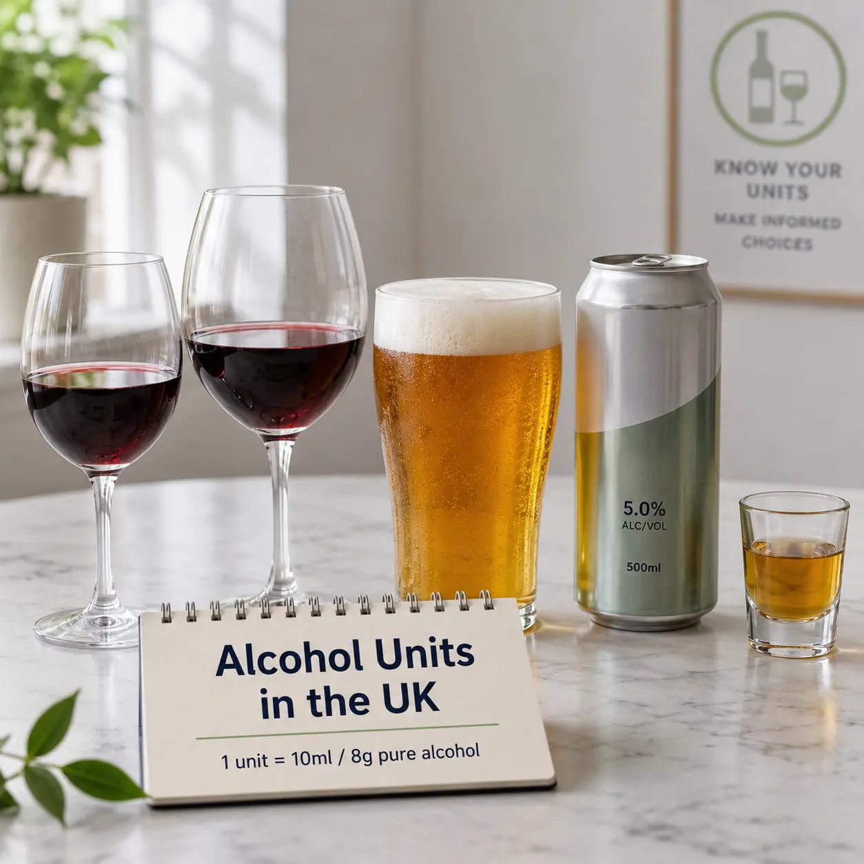 different alcohol drinks with their units