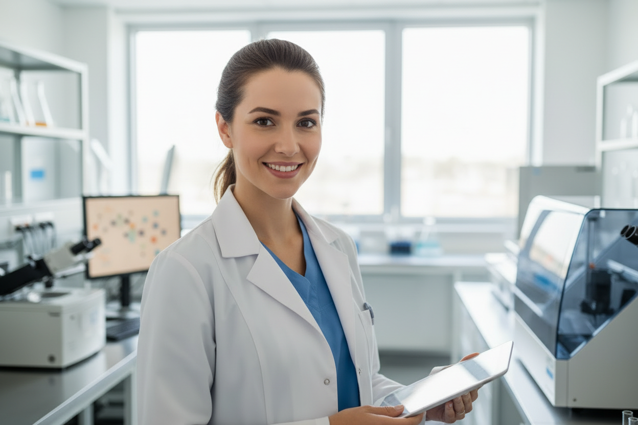 Smiling Female Lab Technician - Close Up